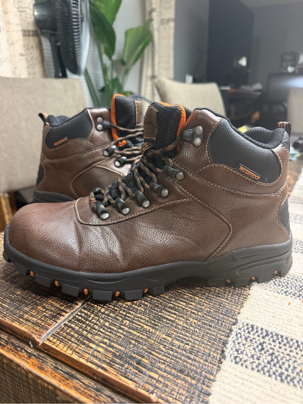 Eddie Bauer Men's 10.5 Brown Waterproof Leather Hiking Boots